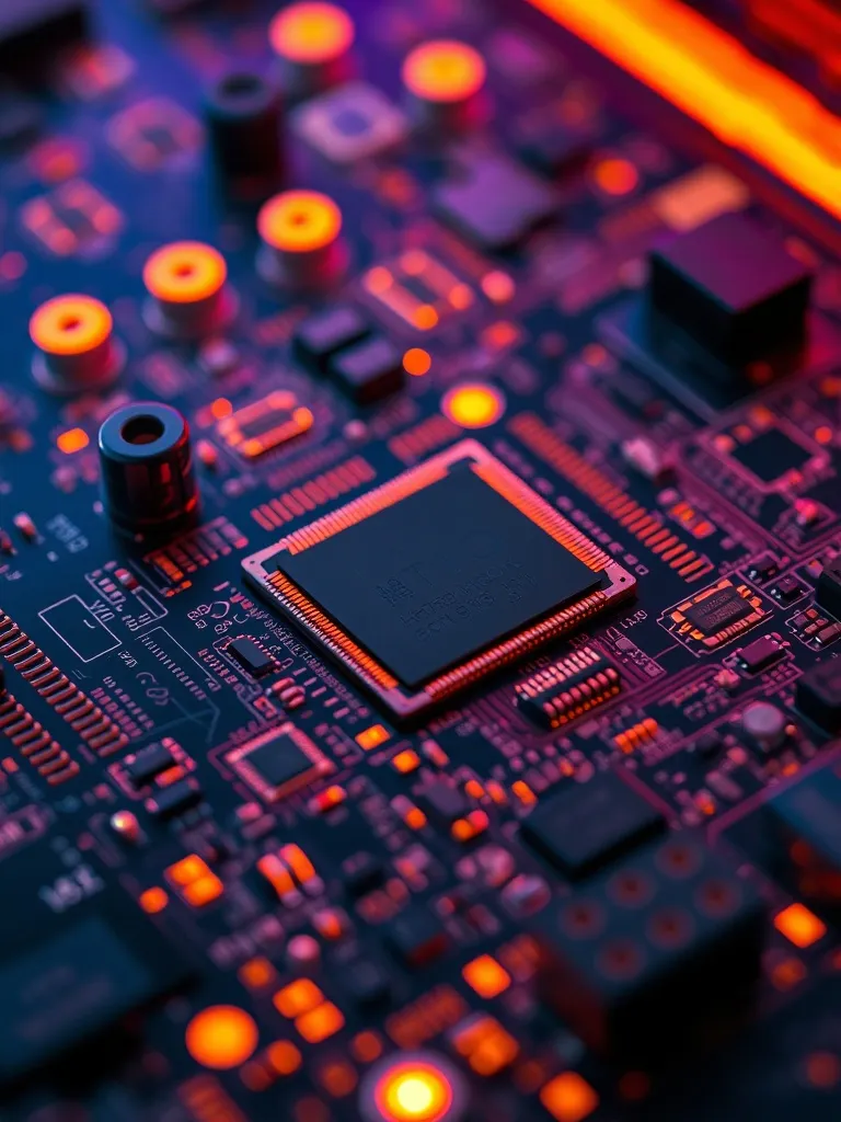 Close-up of a high-tech smartphone motherboard with glowing