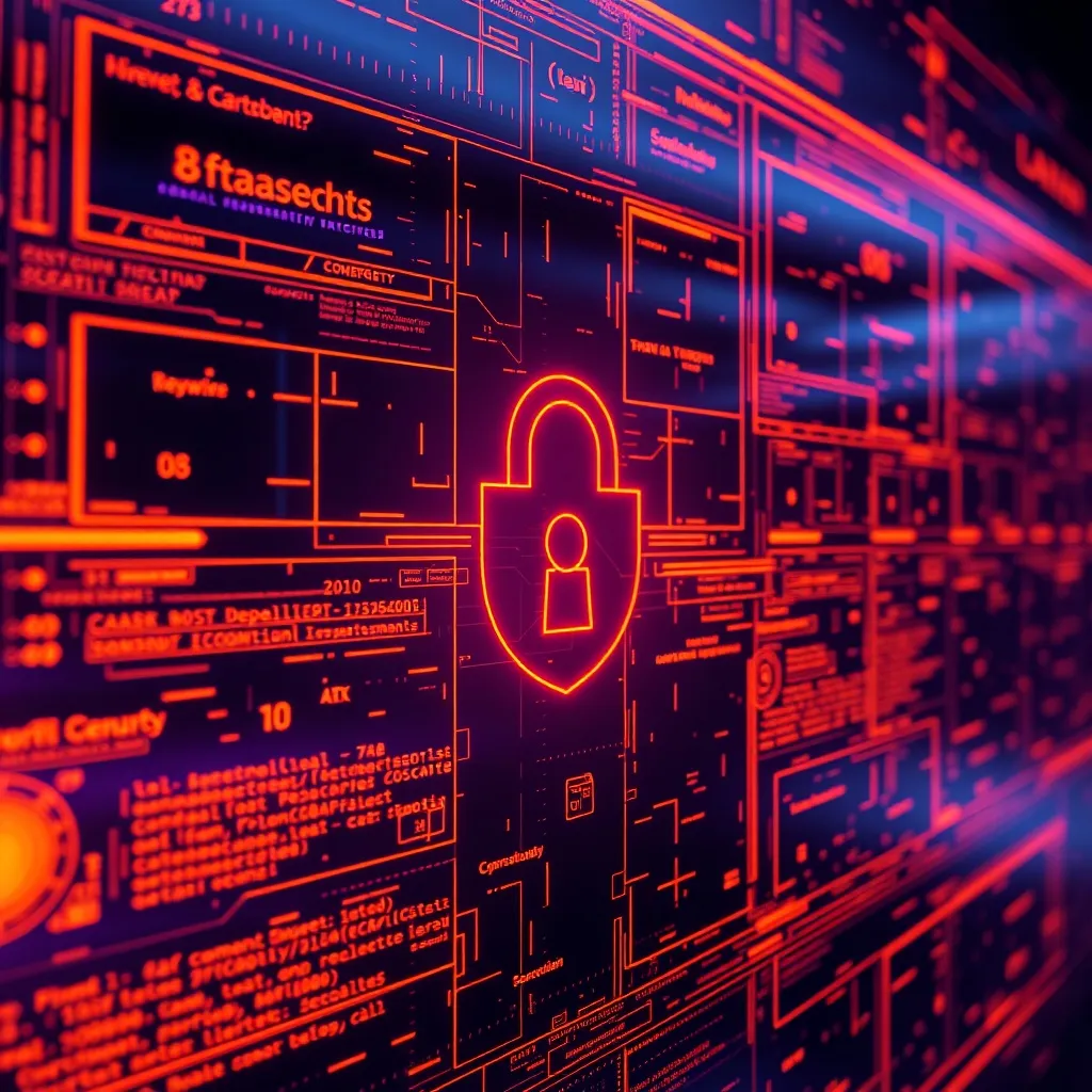 High-tech digital security interface with glowing orange and